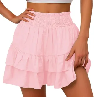Women's High Waisted Flowy Shorts Boho Ruffle Skorts Pleated Tennis Beach Short Casual Summer Tiered Skirt