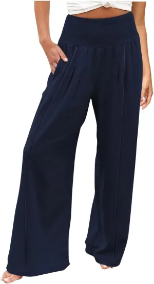 Women's Linen Blend Summer Palazzo Palazzo Pants High Waist Straight Slim Fit Pants Business Work
