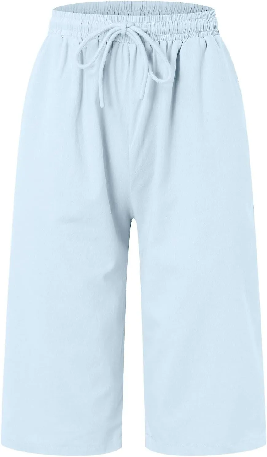 Women's Linen Capris 2025 Summer Casual Plus Size Pants Elastic High Waisted Drawstring Rolled Hem Shorts with Pockets