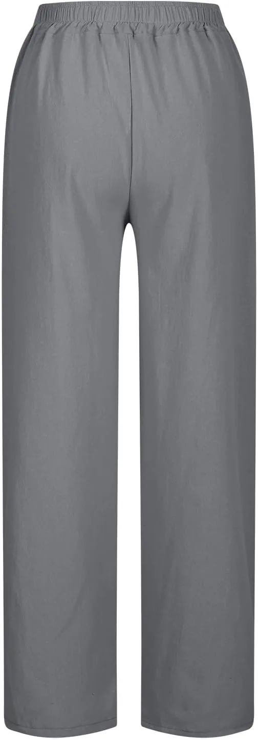 Womens Linen Pants Trendy 2025 Summer Casual Drawstring Elastic Waist Trousers Lightweight Beach Vacation Outfits