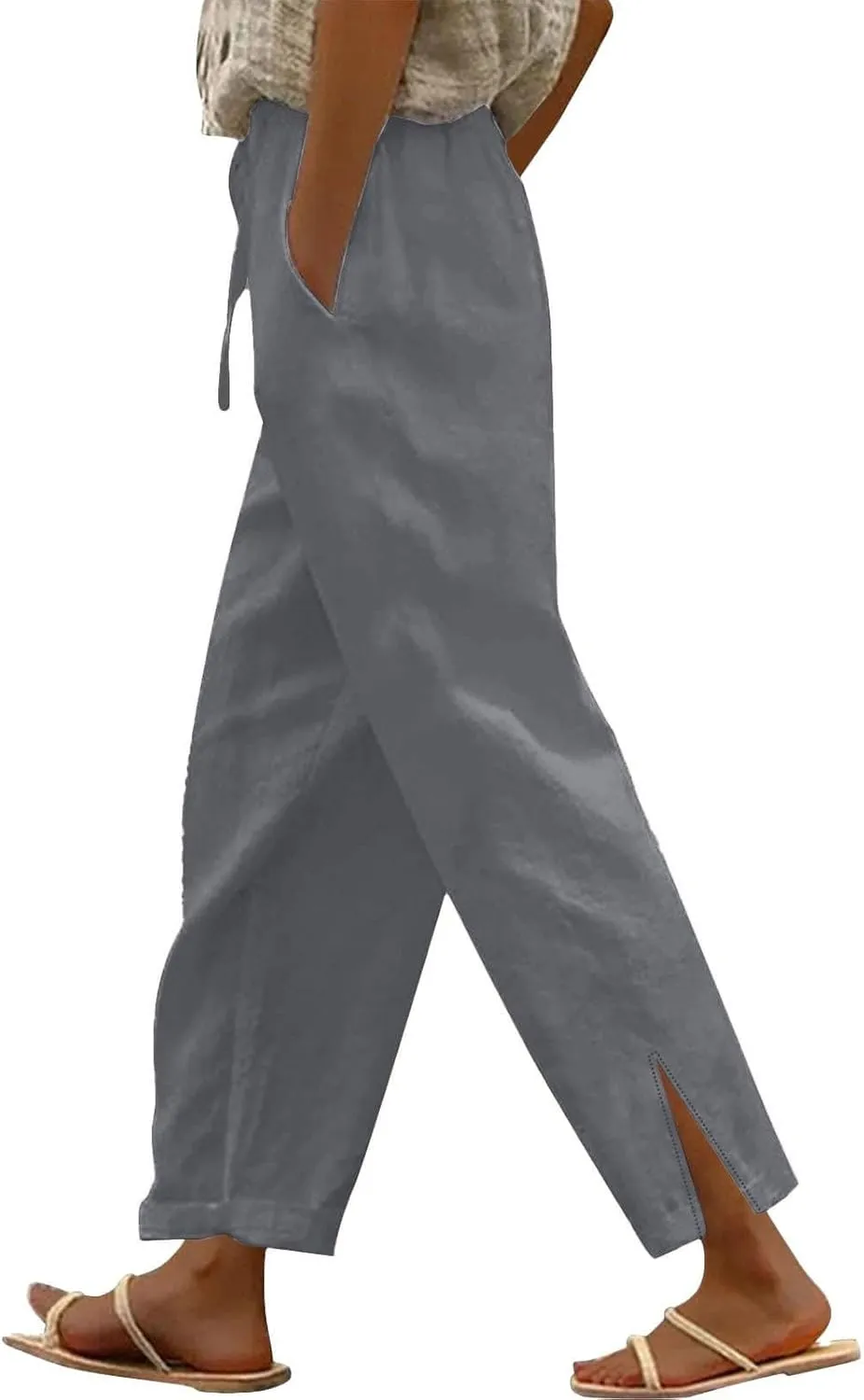 Womens Linen Pants Trendy 2025 Summer Casual Drawstring Elastic Waist Trousers Lightweight Beach Vacation Outfits
