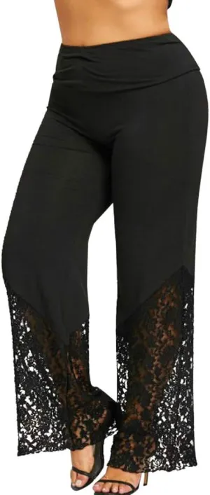 Women's Linen Summer Print Palazzo Lounge Pants Elastic Waisted Bootcut Plus Size Trousers Business Work