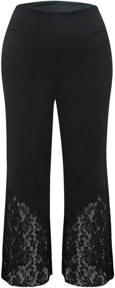 Women's Linen Summer Print Palazzo Lounge Pants Elastic Waisted Bootcut Plus Size Trousers Business Work