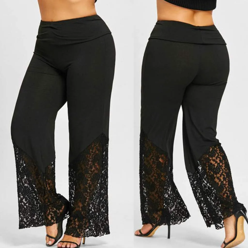 Women's Linen Summer Print Palazzo Lounge Pants Elastic Waisted Bootcut Plus Size Trousers Business Work