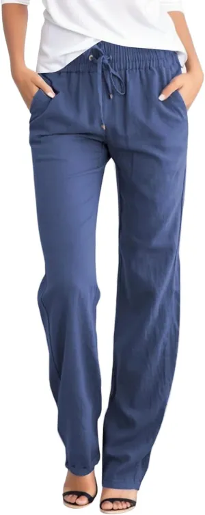Women's Linen Summer Y2K Fashion Pants Elastic Waisted Ankle Length Slim Fit Trousers Beach