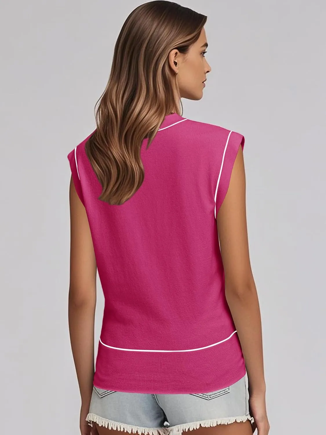 Women's Mock Neck Sleeveless Sweater Vest Casual Cap Sleeve Knit Pullover Tank Tops 2025 Summer Outfits