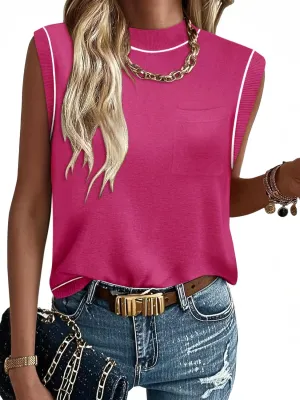 Women's Mock Neck Sleeveless Sweater Vest Casual Cap Sleeve Knit Pullover Tank Tops 2025 Summer Outfits