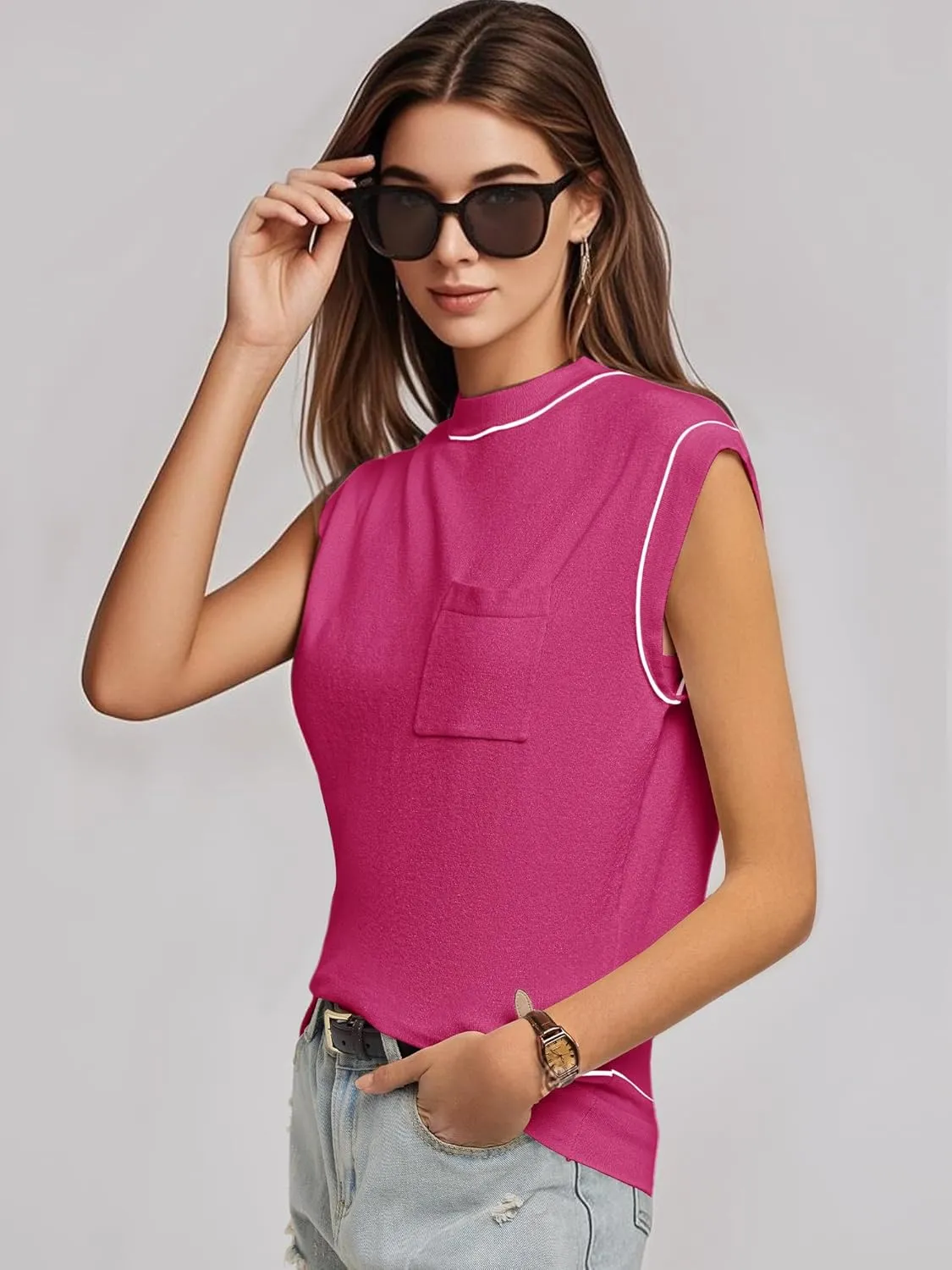 Women's Mock Neck Sleeveless Sweater Vest Casual Cap Sleeve Knit Pullover Tank Tops 2025 Summer Outfits
