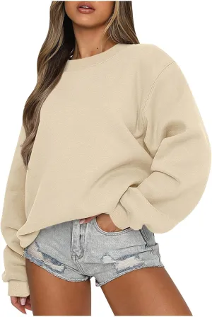 Womens Oversized Sweatshirts Hoodies Fleece Crew Neck Pullover Sweaters Casual Comfy Fall Fashion Outfits Clothes 2024