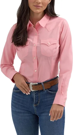 Women's Retro Long Sleeve Cool Blue Solid Western Shirt
