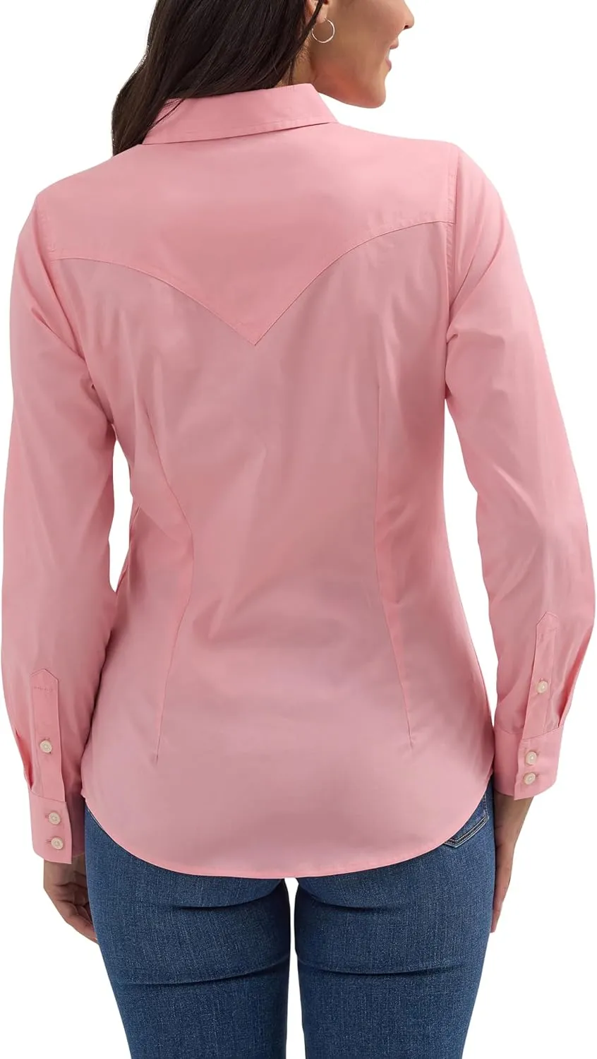 Women's Retro Long Sleeve Cool Blue Solid Western Shirt