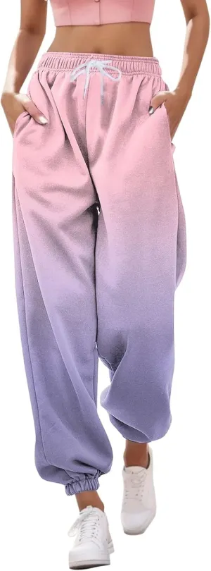 Womens Running Exercise Trousers Trendy High Waist Gradient Print Jogger Sweatpant Work Office High Waist Casual Pant