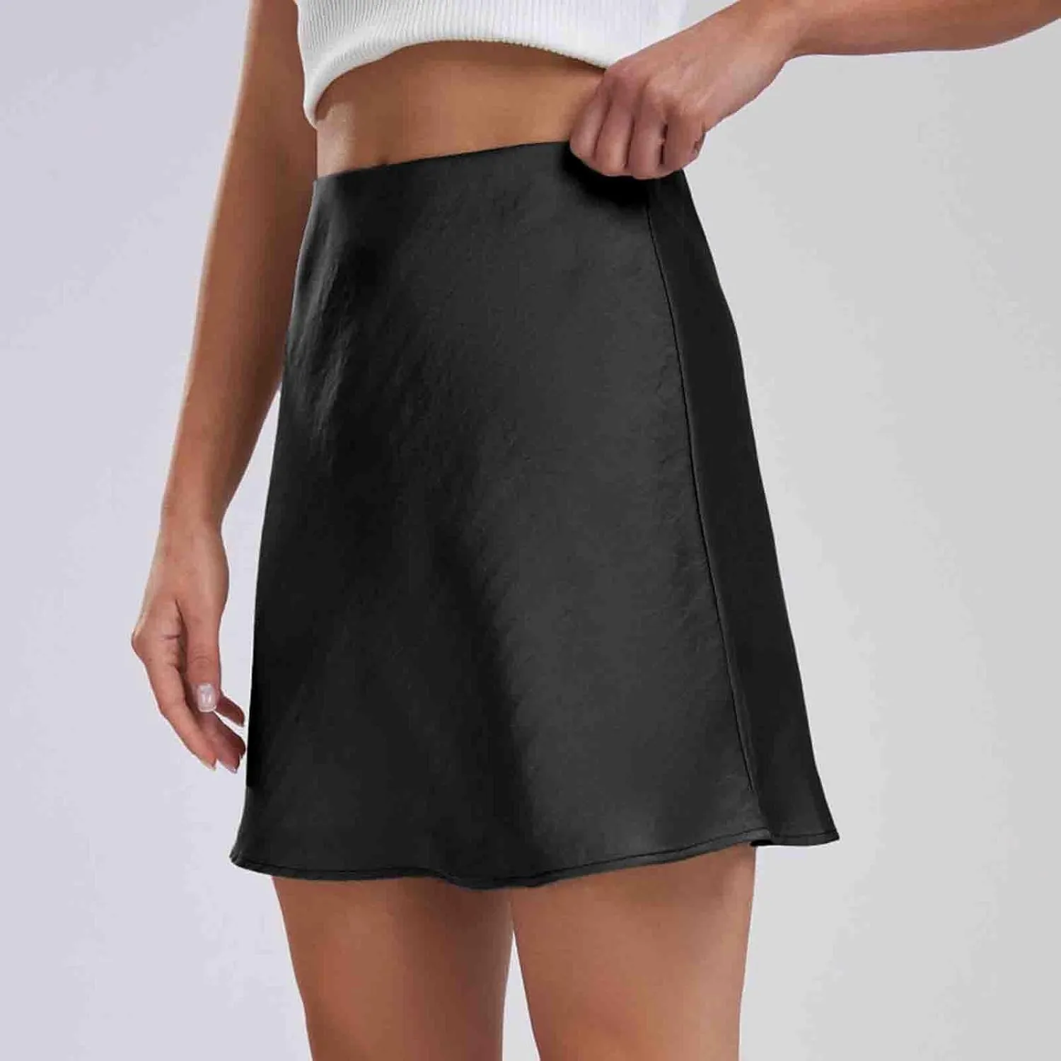 Women's Satin Mini Skirt High Waisted Elastic Waist A-Line Silk Soft Casual Elegant Short Party Skirts 2025