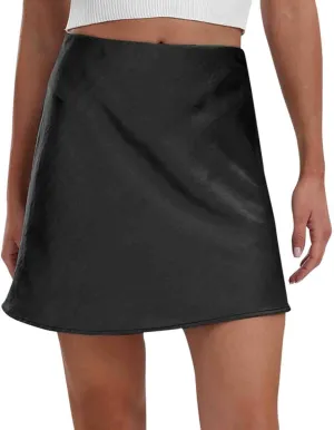 Women's Satin Mini Skirt High Waisted Elastic Waist A-Line Silk Soft Casual Elegant Short Party Skirts 2025