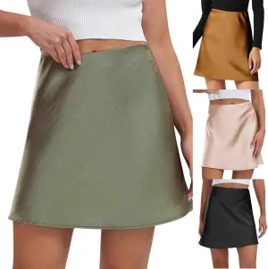 Women's Satin Mini Skirt High Waisted Elastic Waist A-Line Silk Soft Casual Elegant Short Party Skirts 2025