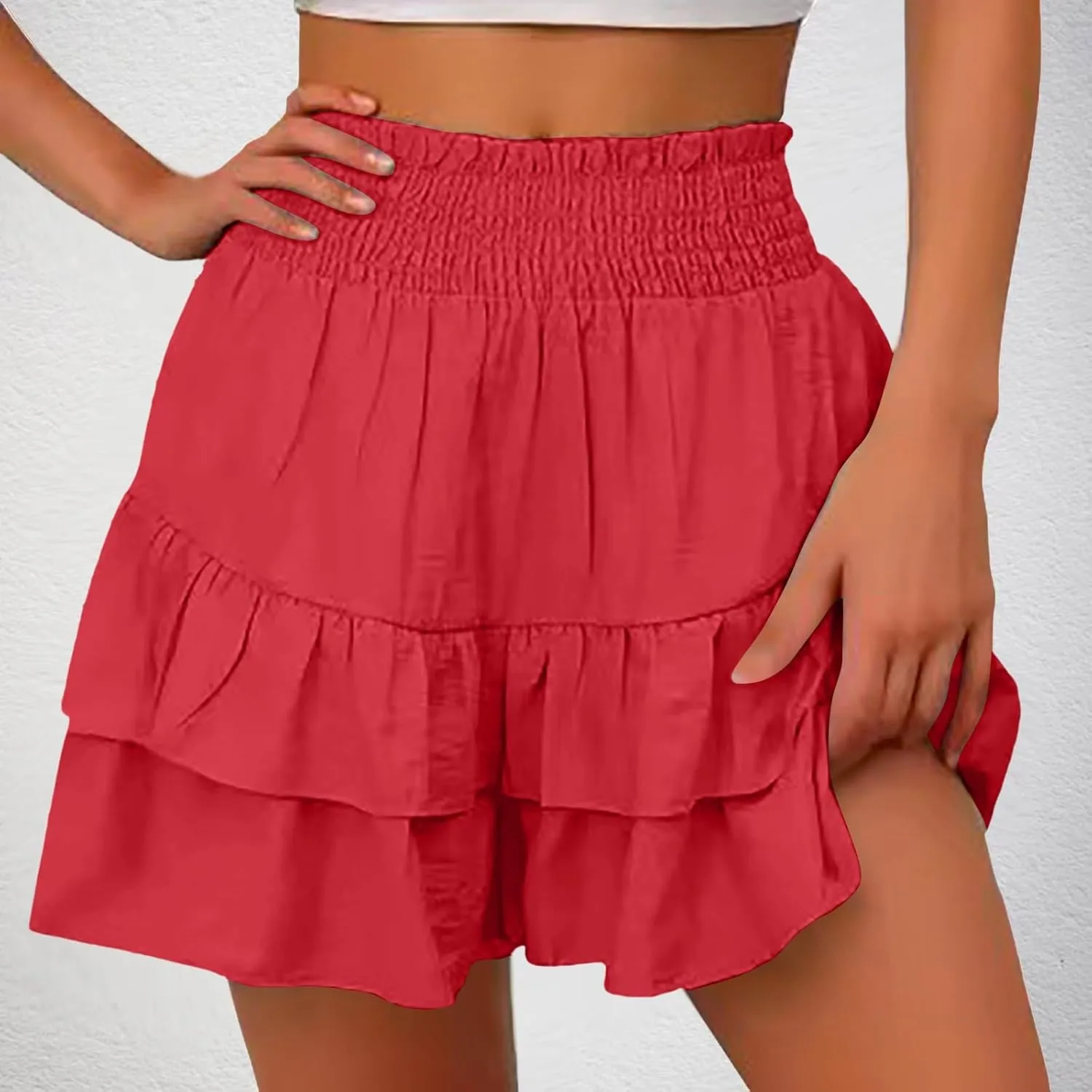 Womens Shorts Dressy Casual Summer 2025 High Waisted Ruffle Skorts Flowy Shorts Summer Flared Mini Skirts