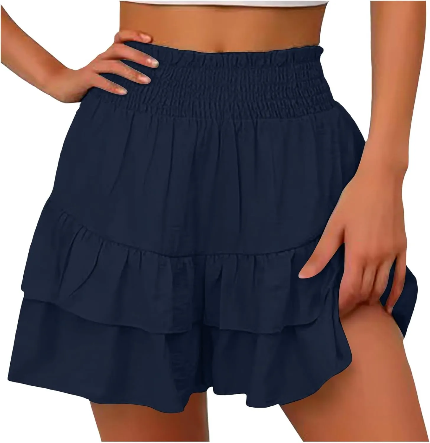 Womens Shorts Dressy Casual Summer 2025 High Waisted Ruffle Skorts Flowy Shorts Summer Flared Mini Skirts
