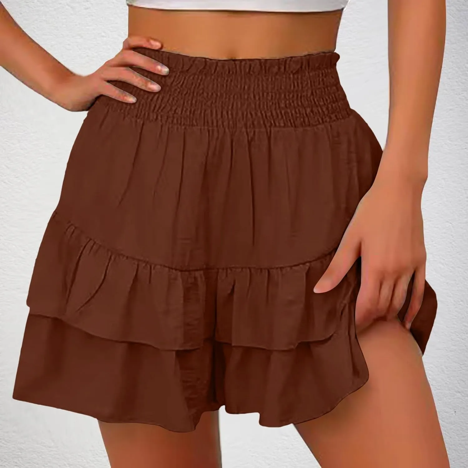 Womens Shorts Dressy Casual Summer 2025 High Waisted Ruffle Skorts Flowy Shorts Summer Flared Mini Skirts