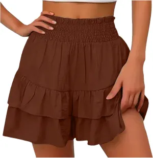 Womens Shorts Dressy Casual Summer 2025 High Waisted Ruffle Skorts Flowy Shorts Summer Flared Mini Skirts