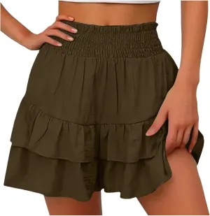 Womens Shorts Dressy Casual Summer 2025 High Waisted Ruffle Skorts Flowy Shorts Summer Flared Mini Skirts