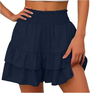 Womens Shorts Dressy Casual Summer 2025 High Waisted Ruffle Skorts Flowy Shorts Summer Flared Mini Skirts