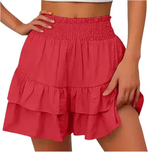 Womens Shorts Dressy Casual Summer 2025 High Waisted Ruffle Skorts Flowy Shorts Summer Flared Mini Skirts