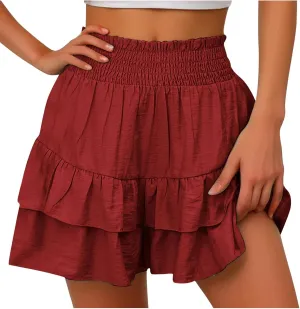 Womens Shorts Dressy Casual Summer 2025 High Waisted Ruffle Skorts Flowy Shorts Summer Flared Mini Skirts