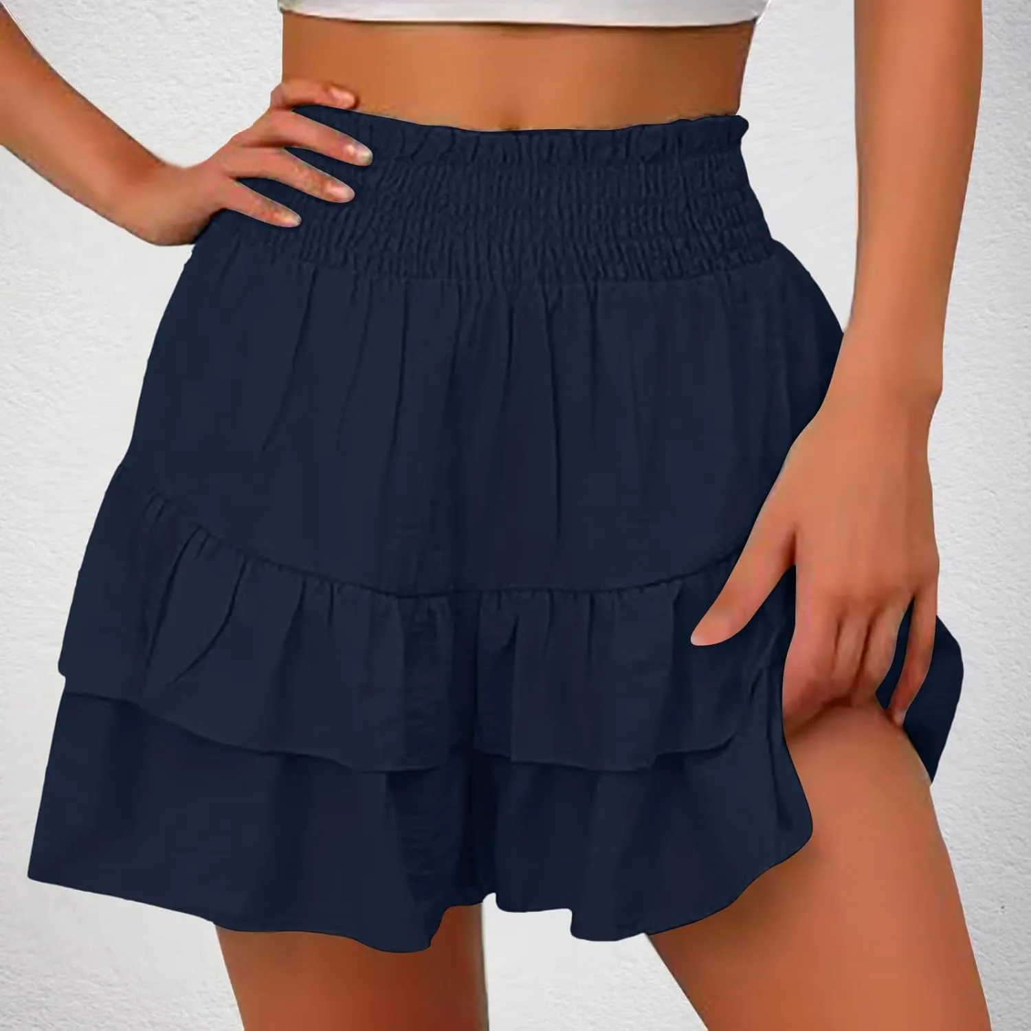 Womens Shorts Dressy Casual Summer 2025 High Waisted Ruffle Skorts Flowy Shorts Summer Flared Mini Skirts