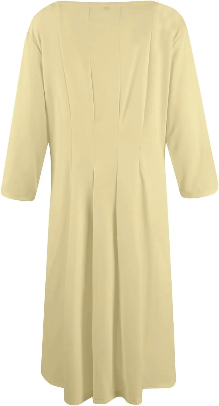 Women's Summer Dresses 2025 Casual Loose Trendy Crew Neck 3/4 Sleeve Solid Midi Dress Plus Size, S-3XL