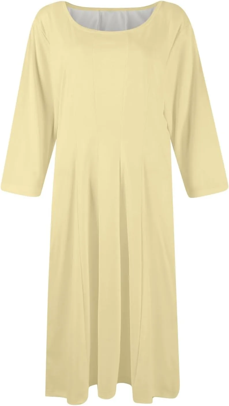 Women's Summer Dresses 2025 Casual Loose Trendy Crew Neck 3/4 Sleeve Solid Midi Dress Plus Size, S-3XL