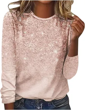 Womens Tees Casual Dressy Long Sleeve Sparkly Sequin Pullover Top Fashion Summer and Spring Shirt Trendy Clothes 2023