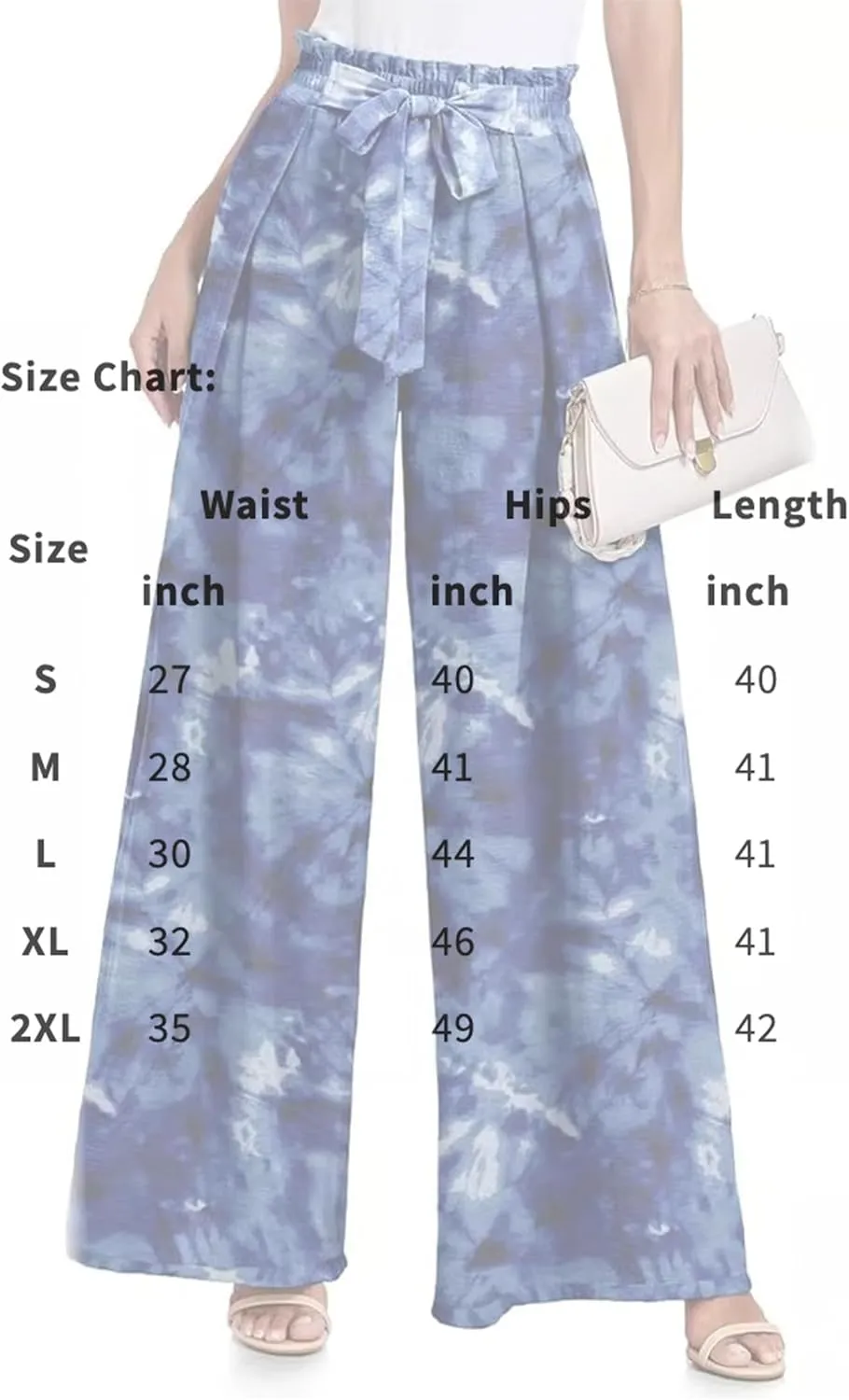 Women's Wide Leg Pants High Waist Adjustable Knot Loose Casual Flowy Tie Knot Business Work Trousers with Pockets