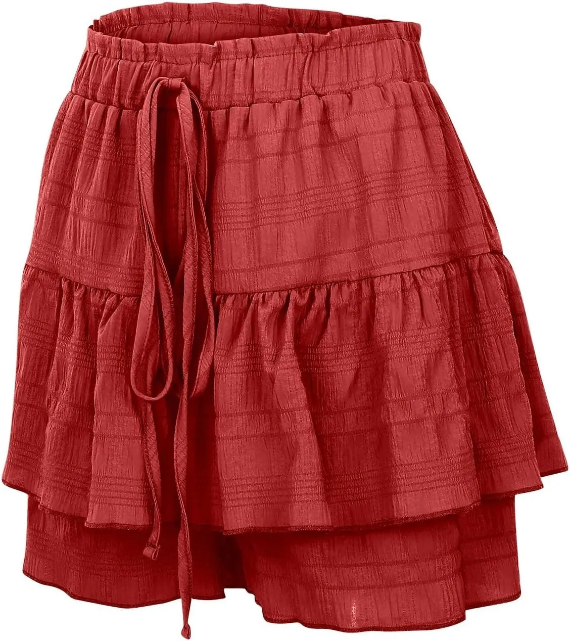 Womens Wide Leg Shorts Elastic High Waisted Pleated Ruffle Mini Skirts Adjustable Drawstring Flowy Shorts Skorts