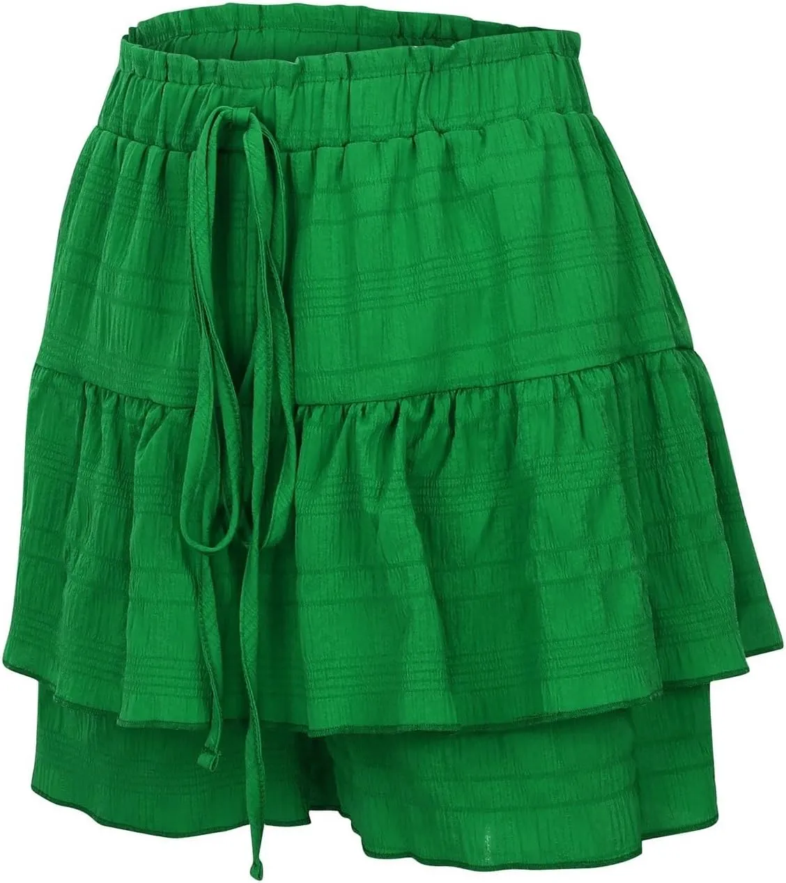 Womens Wide Leg Shorts Elastic High Waisted Pleated Ruffle Mini Skirts Adjustable Drawstring Flowy Shorts Skorts