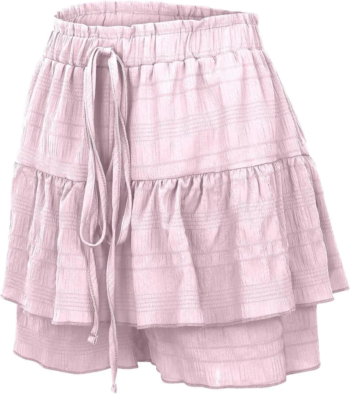 Womens Wide Leg Shorts Elastic High Waisted Pleated Ruffle Mini Skirts Adjustable Drawstring Flowy Shorts Skorts