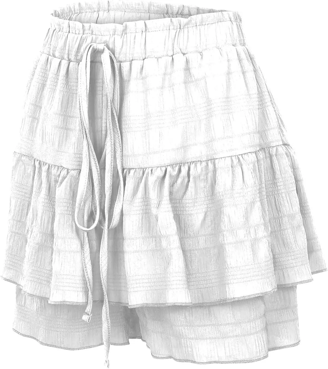 Womens Wide Leg Shorts Elastic High Waisted Pleated Ruffle Mini Skirts Adjustable Drawstring Flowy Shorts Skorts
