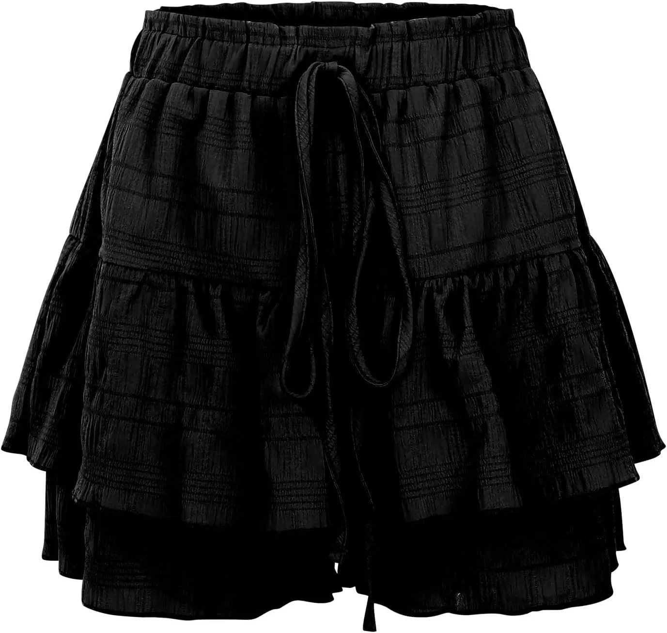 Womens Wide Leg Shorts Elastic High Waisted Pleated Ruffle Mini Skirts Adjustable Drawstring Flowy Shorts Skorts