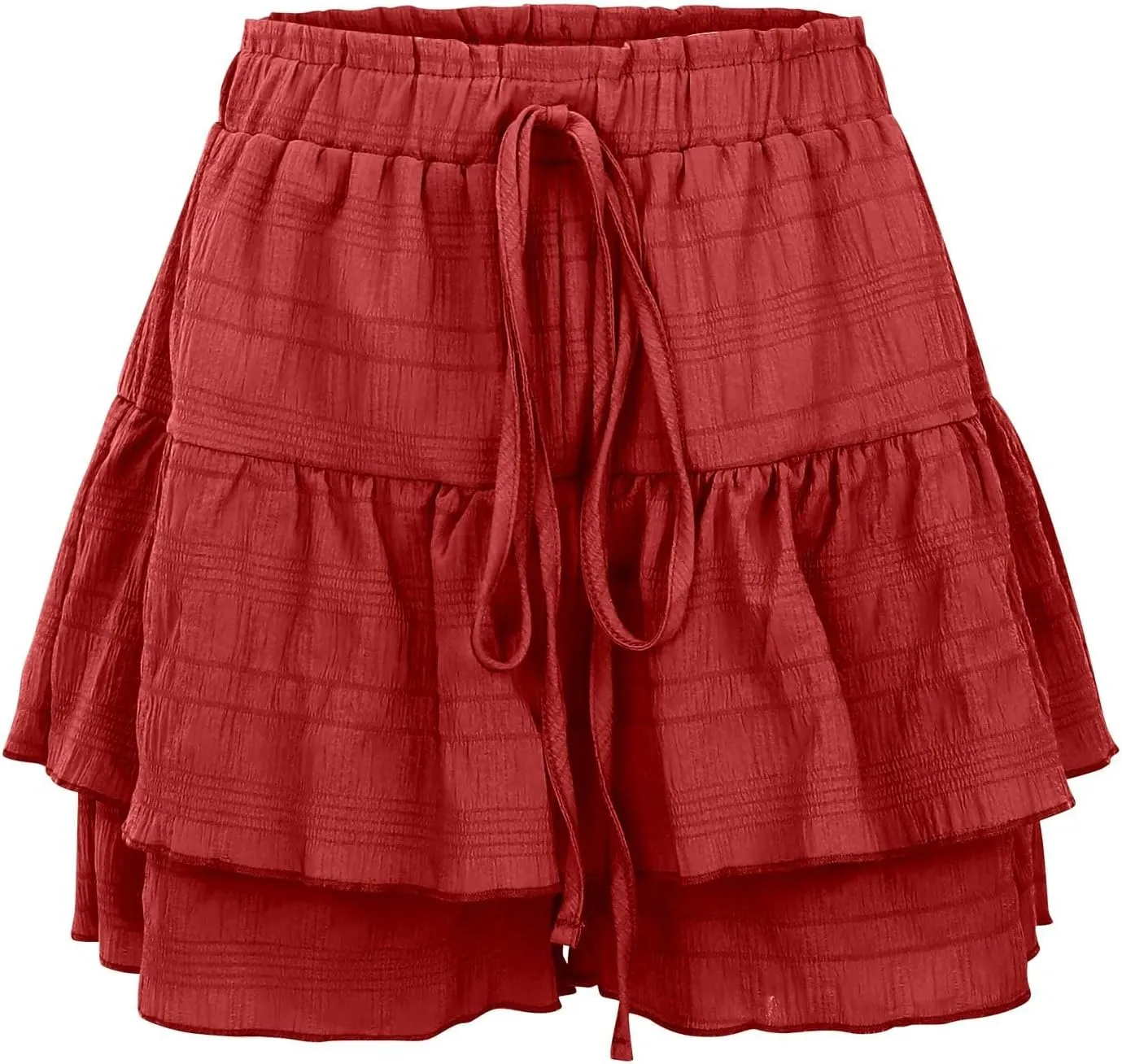 Womens Wide Leg Shorts Elastic High Waisted Pleated Ruffle Mini Skirts Adjustable Drawstring Flowy Shorts Skorts