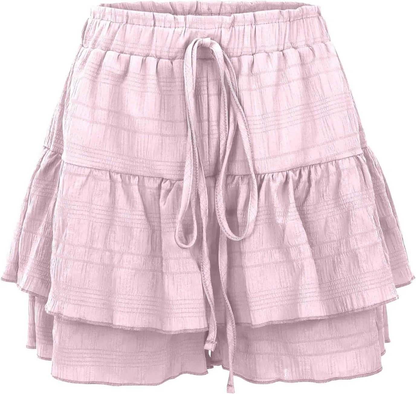 Womens Wide Leg Shorts Elastic High Waisted Pleated Ruffle Mini Skirts Adjustable Drawstring Flowy Shorts Skorts