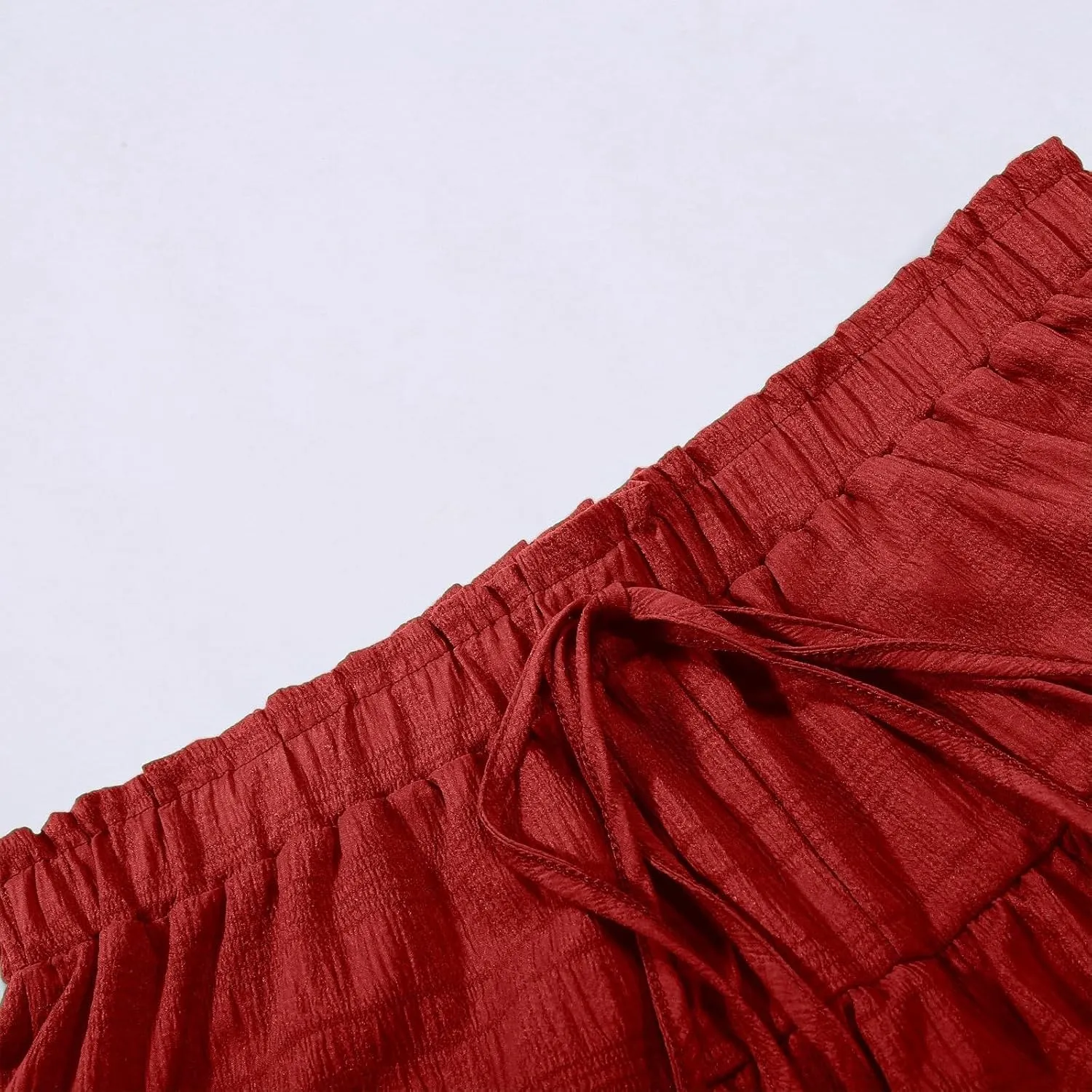 Womens Wide Leg Shorts Elastic High Waisted Pleated Ruffle Mini Skirts Adjustable Drawstring Flowy Shorts Skorts
