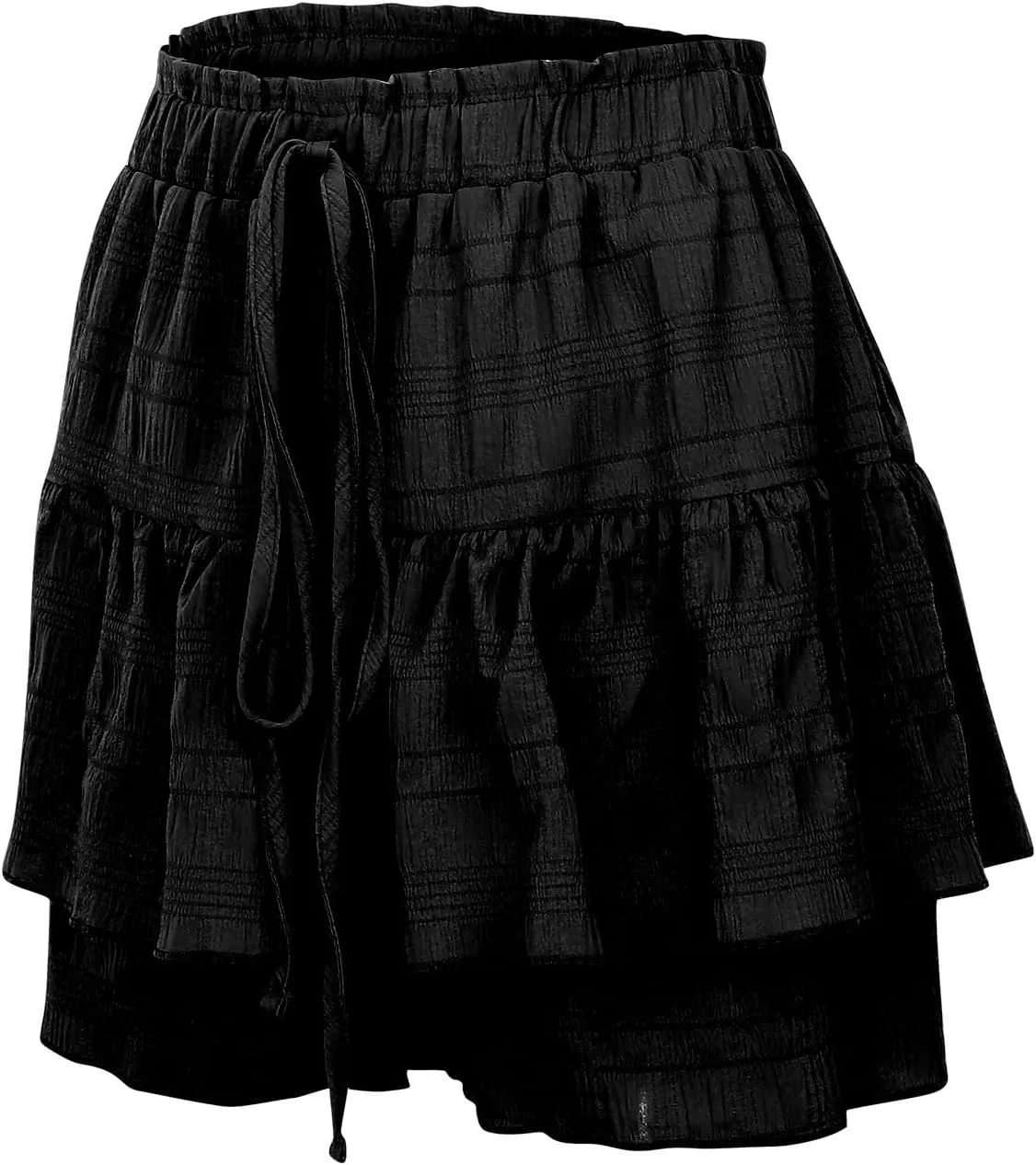 Womens Wide Leg Shorts Elastic High Waisted Pleated Ruffle Mini Skirts Adjustable Drawstring Flowy Shorts Skorts