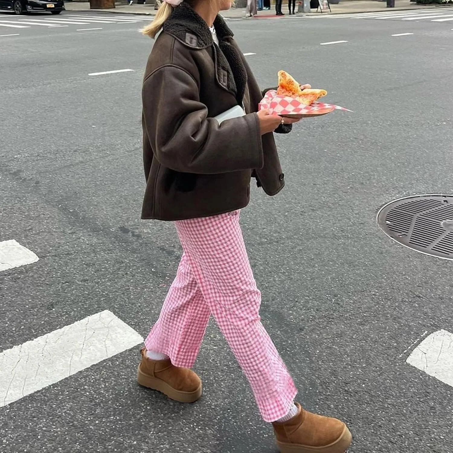 Women's Wide Leg Trousers Plaid Elastic High Waist Straight Leg Trousers for Daily Wear Long Pant Y2k Streetwear