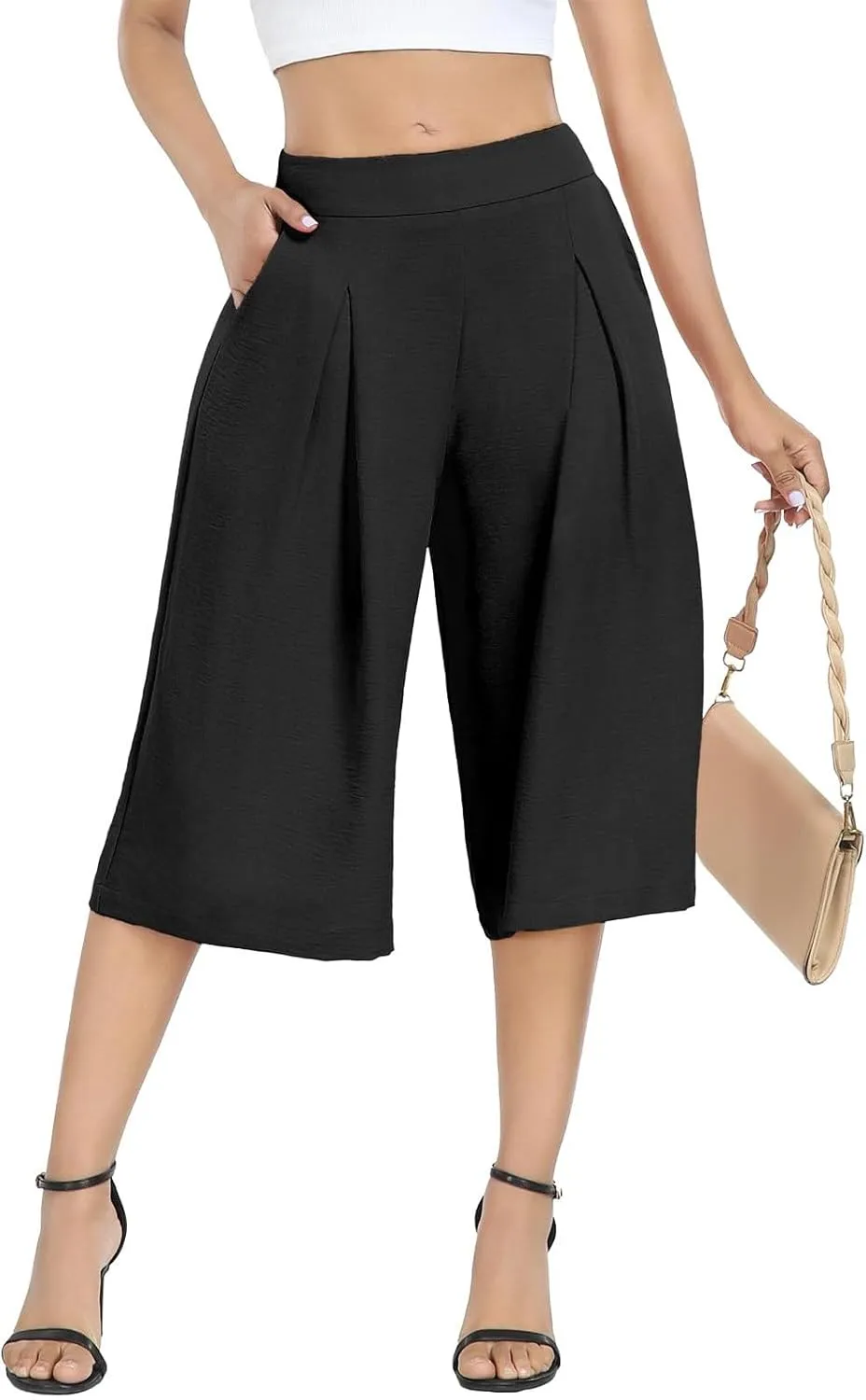 Womens' Yoga Pants with Pockets Tummy Control High Waist Flare Crop Waist Casual Palazzo Trousers 2025 Capris