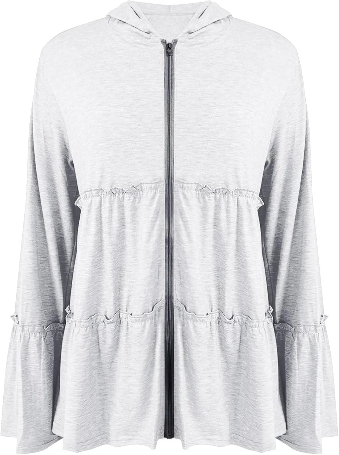 Women's Zip Up Blouses Long Sleeve V Neck Dressy Peplum Casual Tops Babydoll Shirts Fashion Lightweight Hoodies