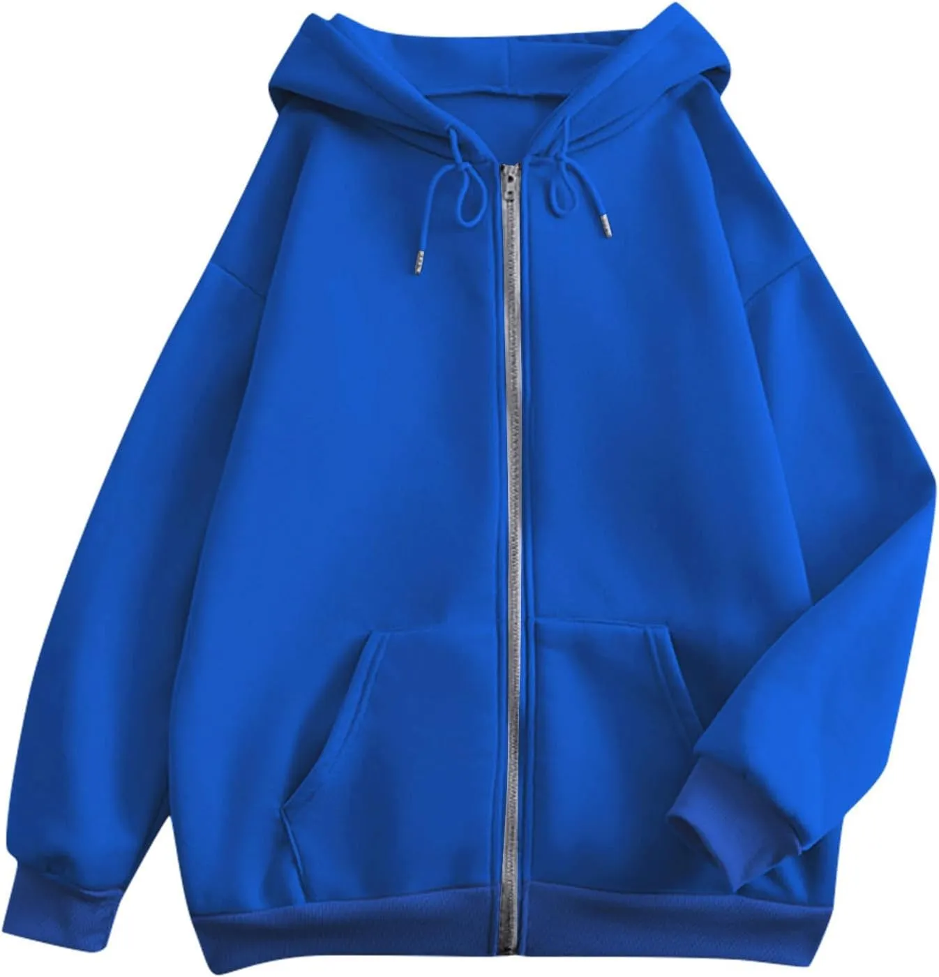 Womens Zip Up Hoodies Casual Long Sleeve Sweatershirts Oversized Drawstring Jackets with Pockets