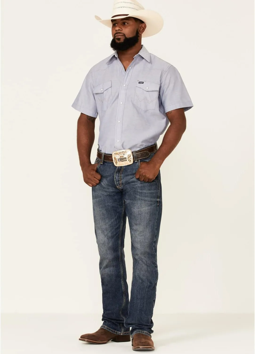 Wrangler Men's Snap Short Sleeve Western Snap Plaid Shirt
