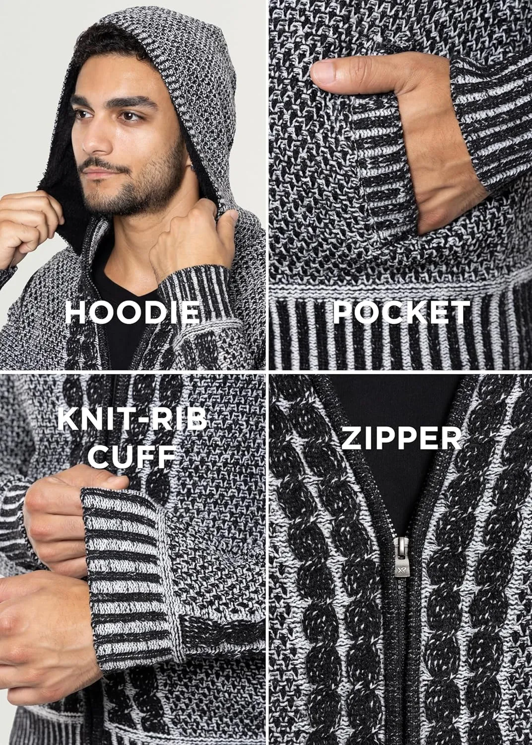 X RAY Mens Zip Up Cardigan Sweater for Men, Full Zip Slim Fit Knit Jacket for Spring (Big and Tall),