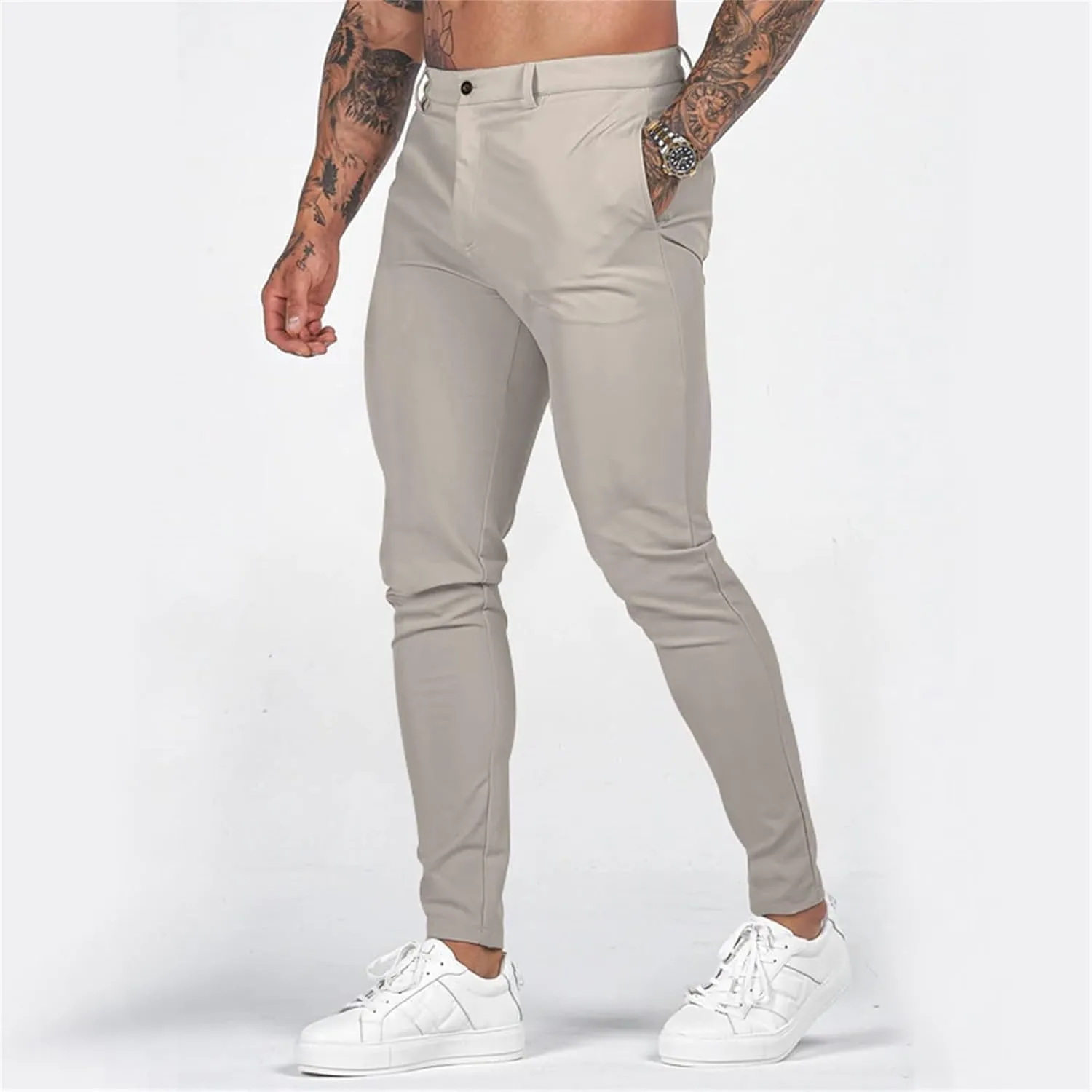 XUETON Mens Slim Fit Dress Pants Casual Work Skinny Suit Pants Flat-Front Stretch Chino Tapered Straight Leg Golf Dress Pants