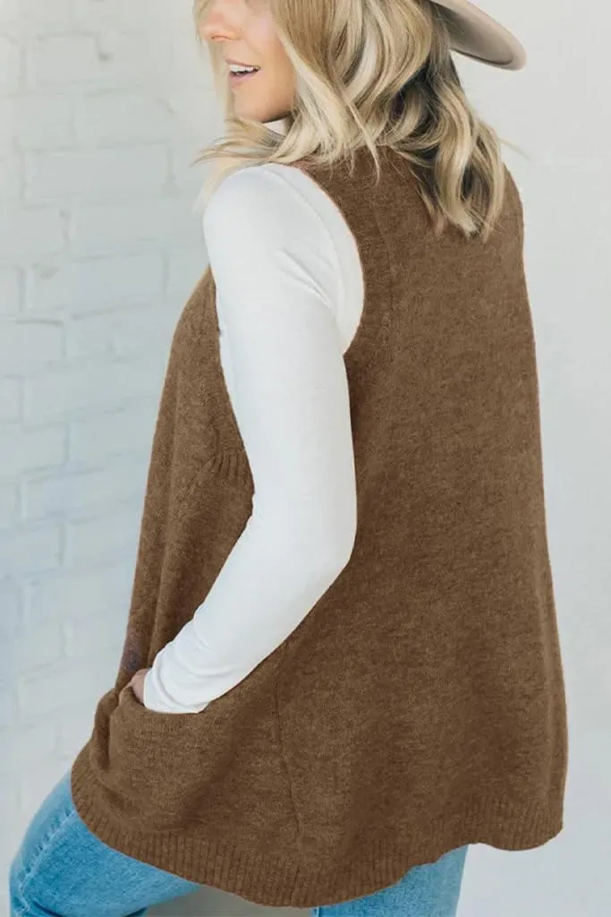 yoeasy Womens Sleeveless Sweater Vest Oversized V Neck Loose Knit Casual A Line Tunic Pullover Top with Pockets