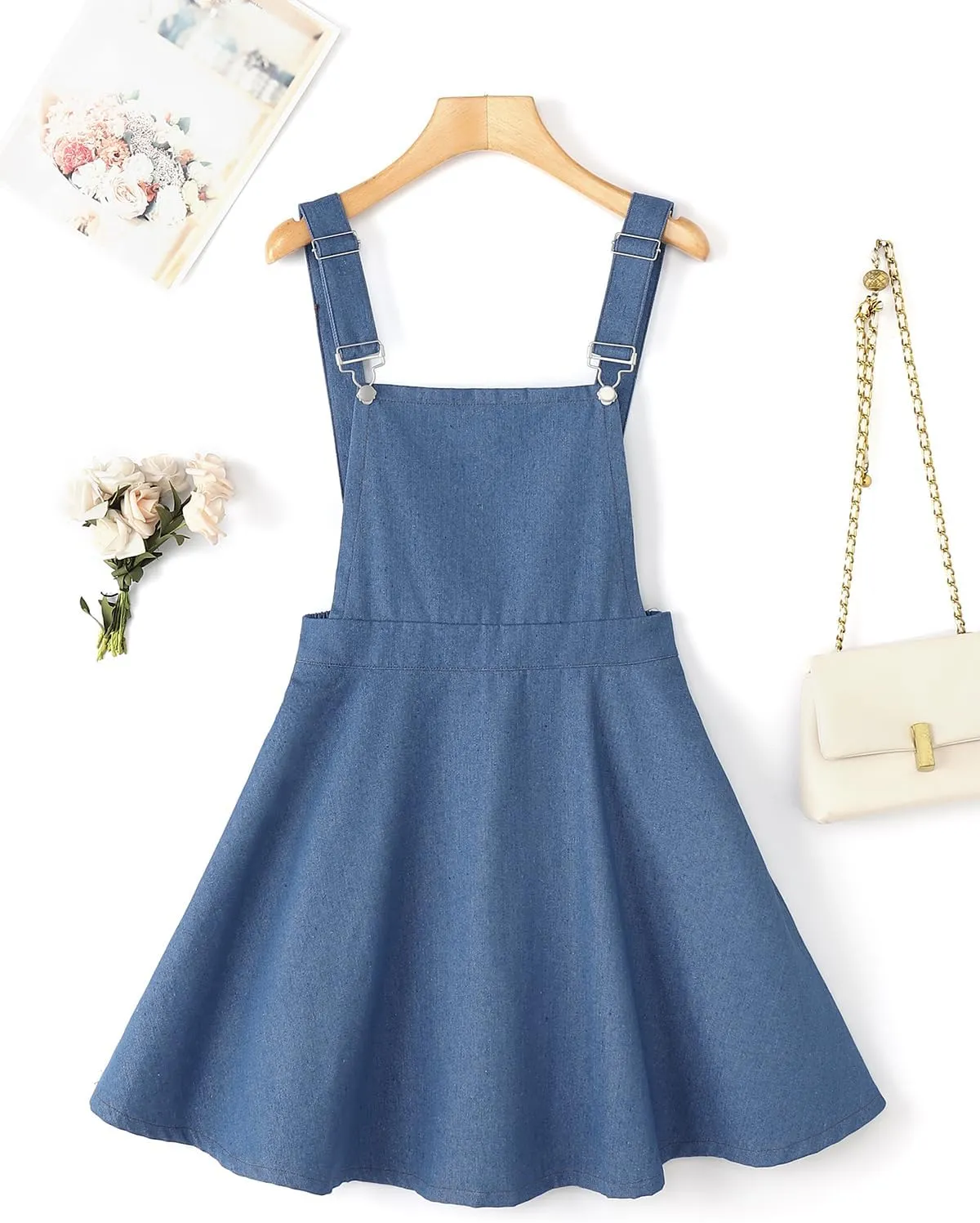 YOINS Overall Pinafore Dresses for Women Adjustable Straps Pleated Mini Cute Suspender Skirts Pinafore Dress